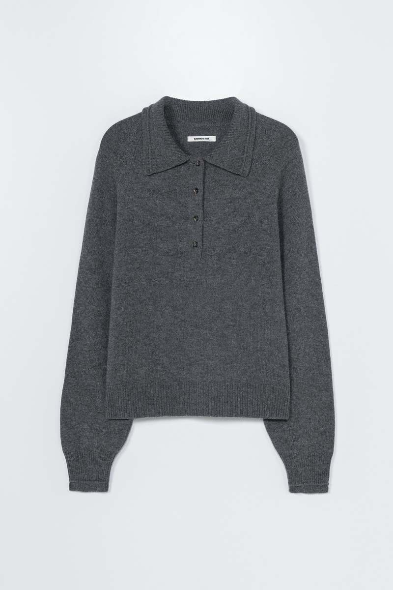 Cordera Merino Wool Polo Sweater - Gray