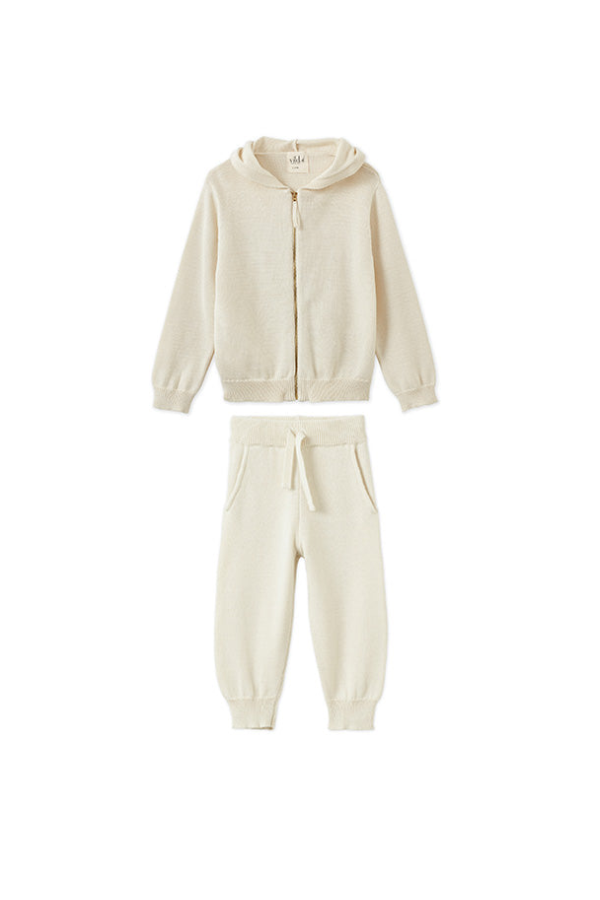 Kids Vild House of Little Knitted Baby Zip Cardigan & Jogger Set - Ecru