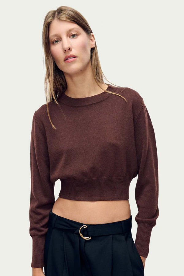 Silk Laundry Wool Cropped Crewneck