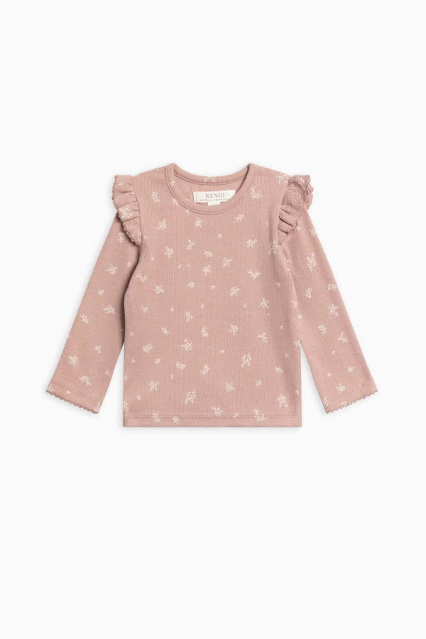 Colored Organics Rina Ribbed Ruffle Long Sleeve Top