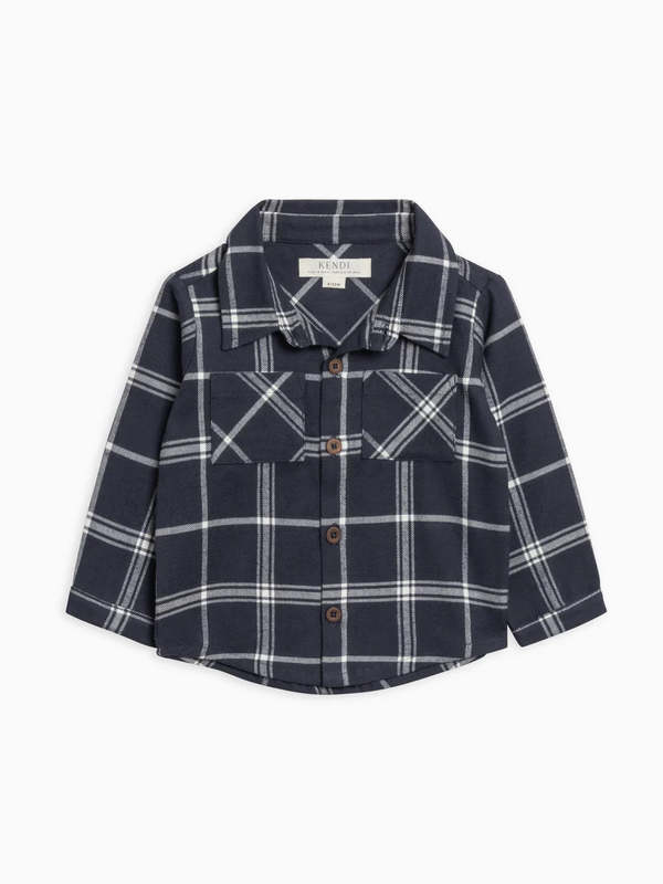KIDS colored organics Lev Flannel Long Sleeve Collared Shirt