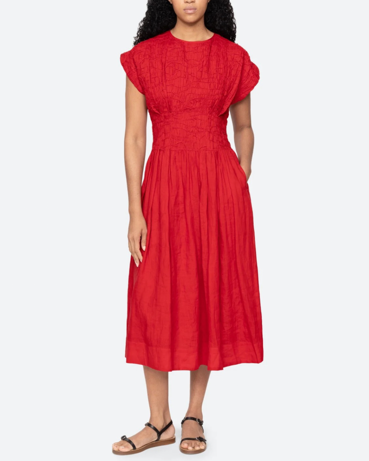 Sea NY Imogen Solid Midi Dress - Red - Image 2 of 7