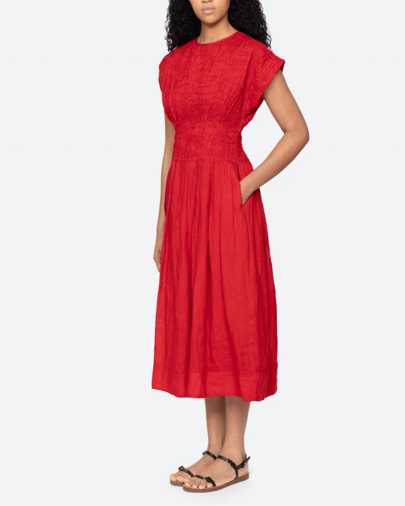 Sea NY Imogen Solid Midi Dress - Red