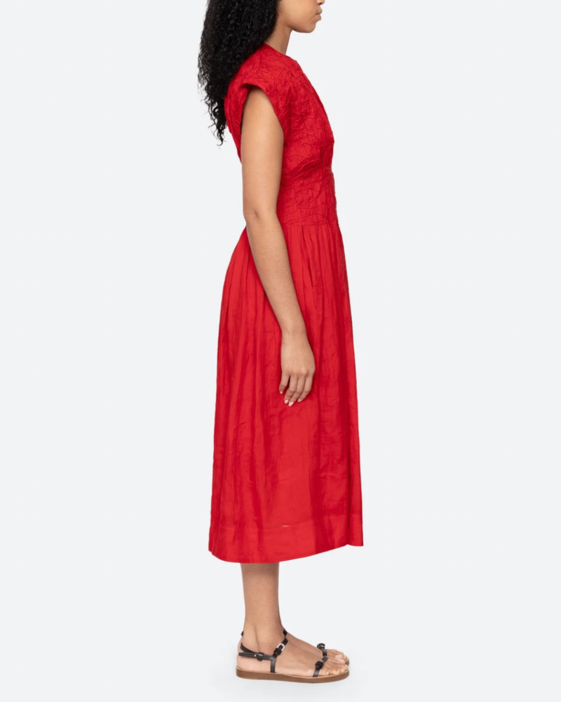 Sea NY Imogen Solid Midi Dress - Red