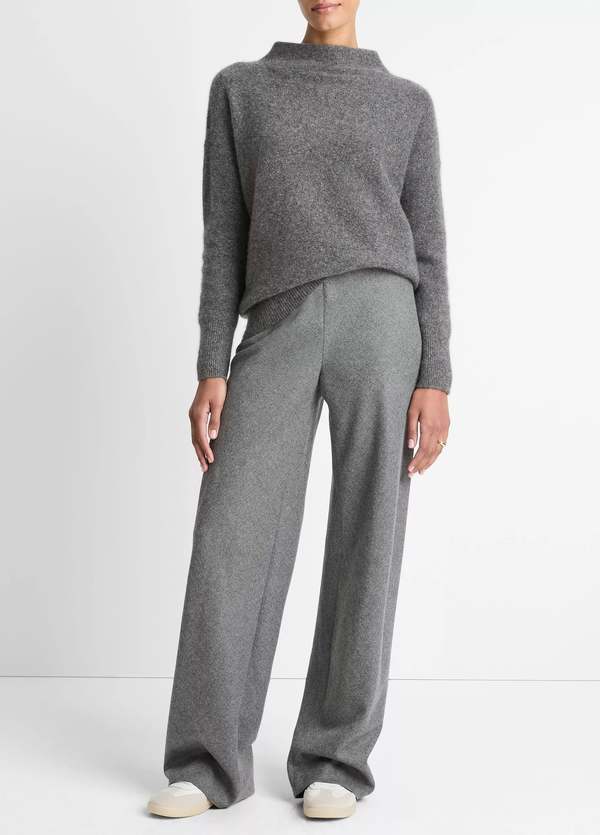 VINCE High Waist Wool Blend Bias Pant - Heather Grey