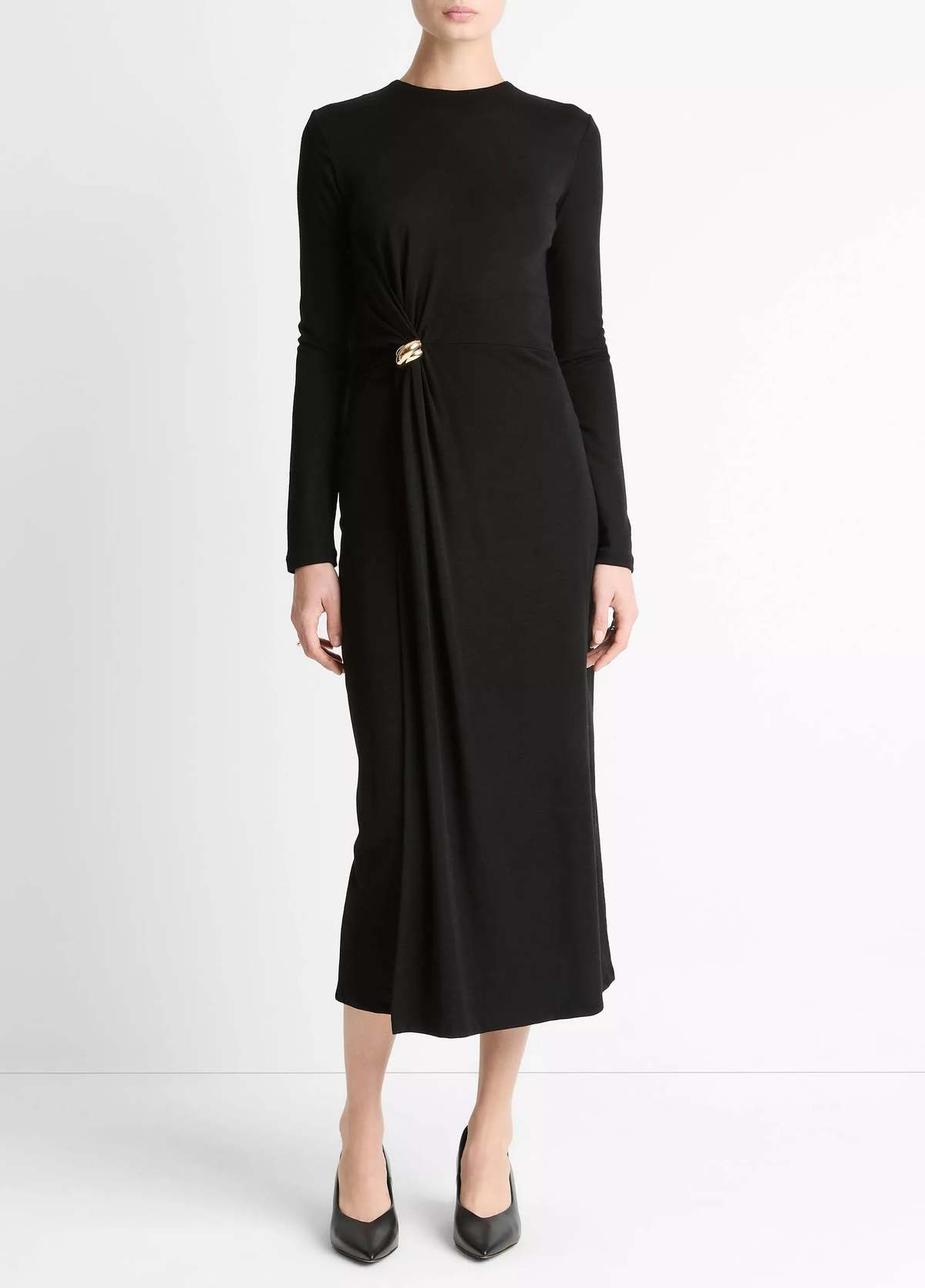 VINCE L/S Side Drape Dress - Black - Image 1 of 3