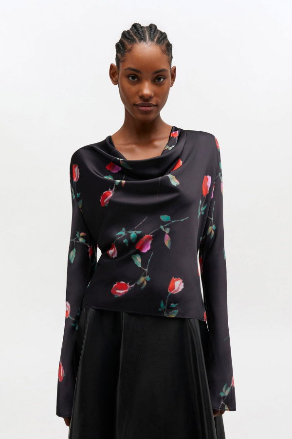 Ganni Printed Stretch Satin Blouse