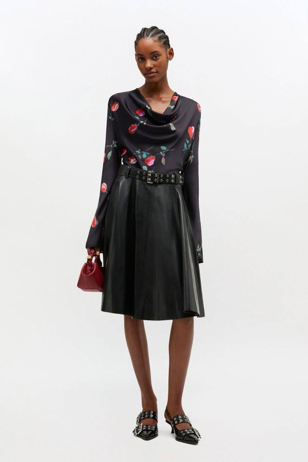 Ganni Printed Stretch Satin Blouse