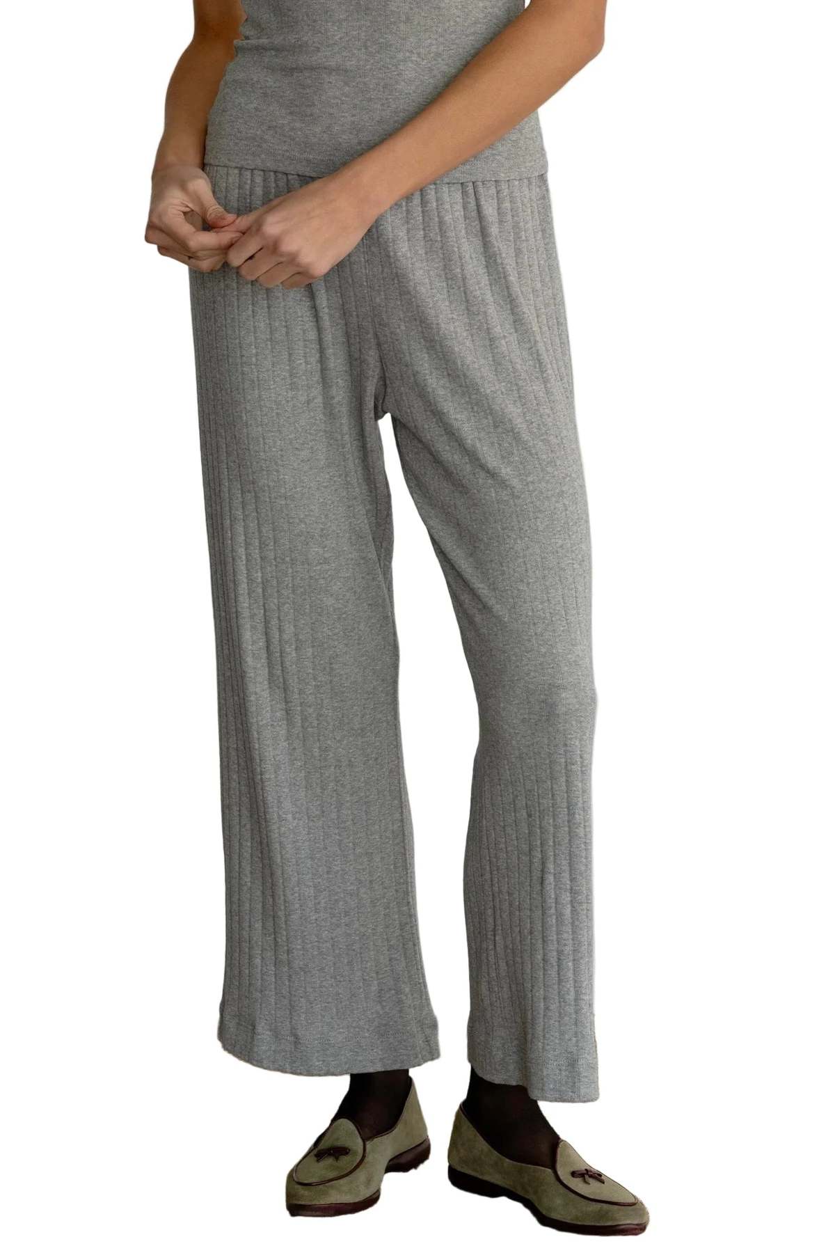 Donni. Pointelle Simple Crop Pant - Heather Grey - Image 1 of 4