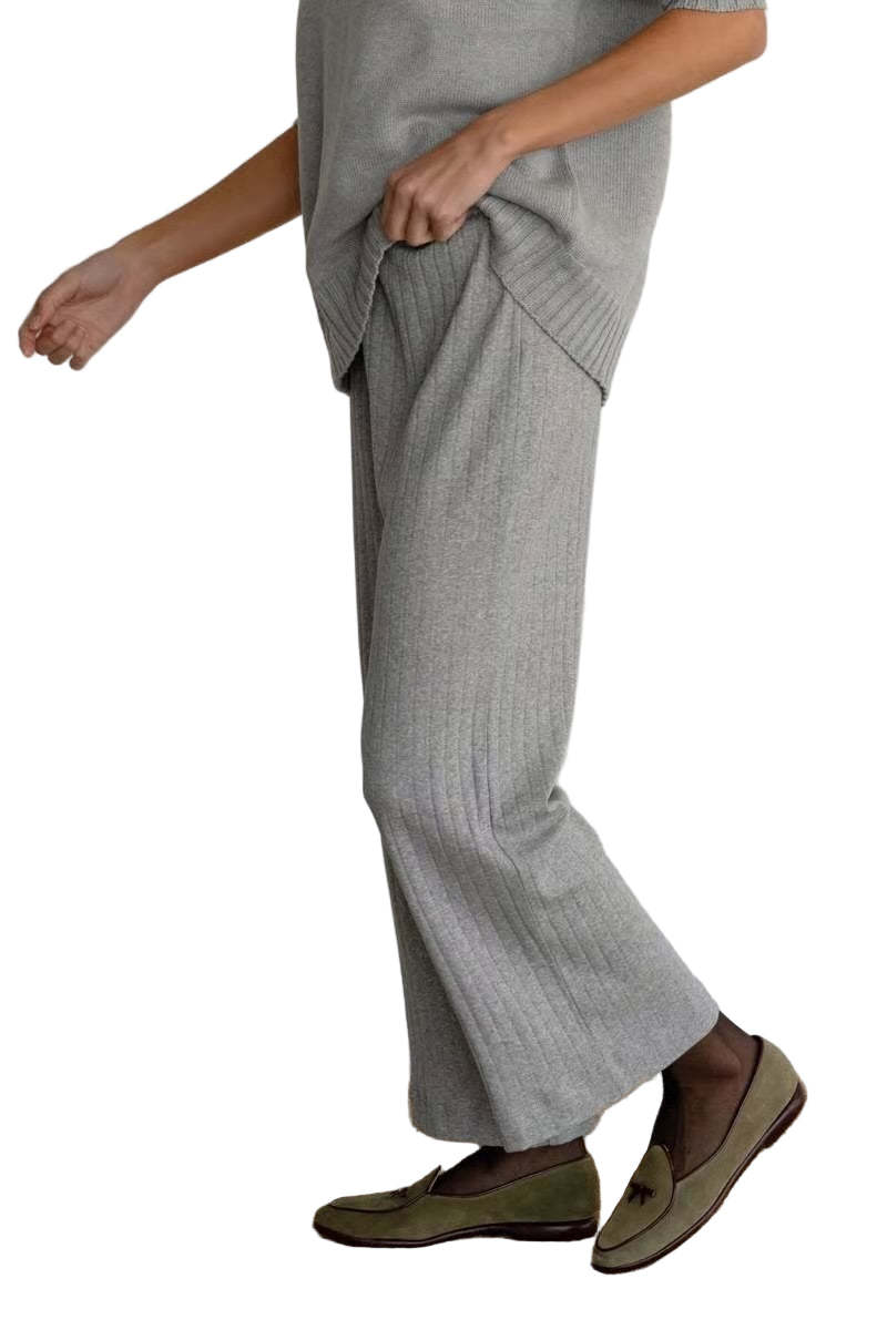 Donni. Pointelle Simple Crop Pant - Heather Grey