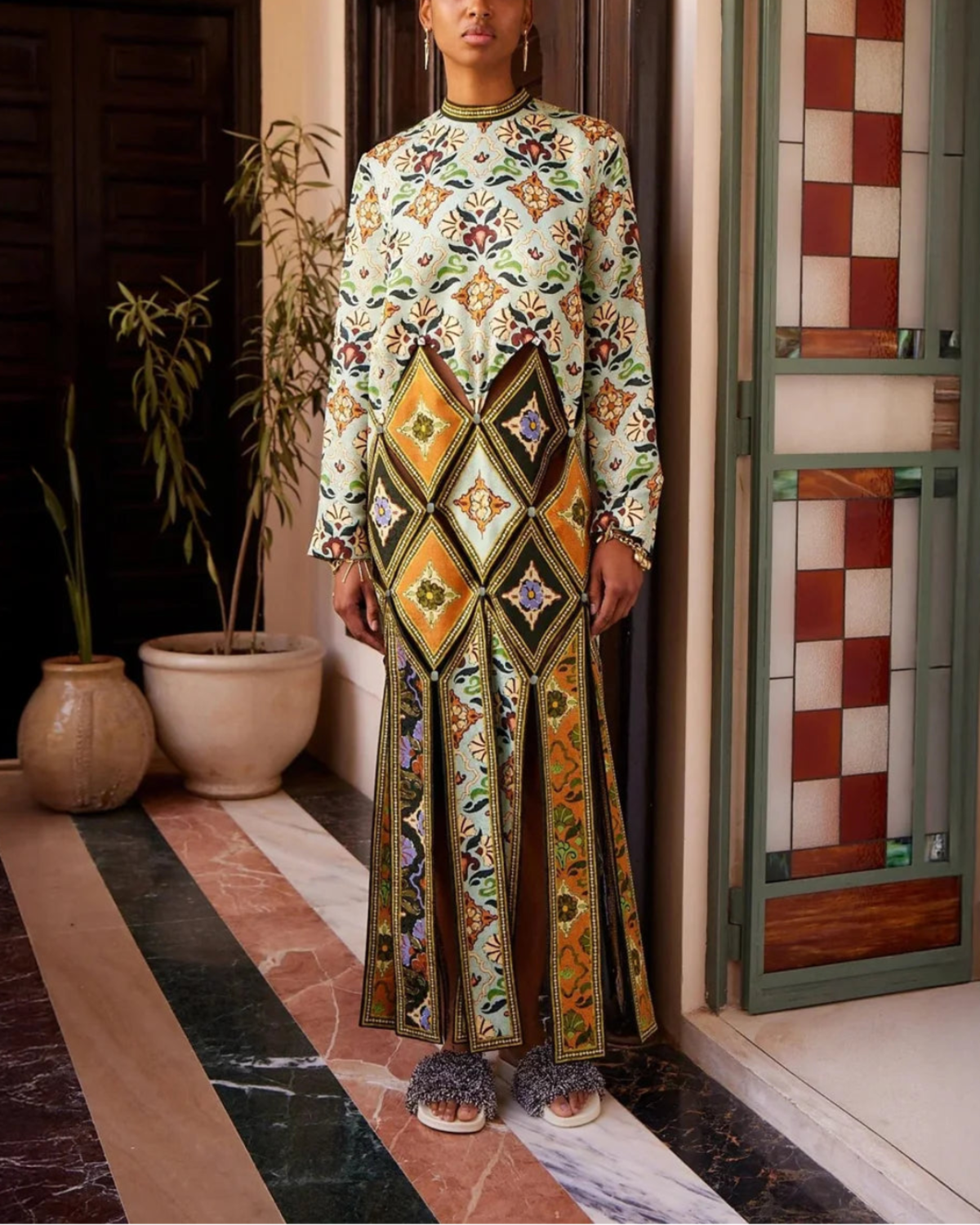 ALEMAIS Cece Spliced Midi Dress - Green - Image 2 of 5