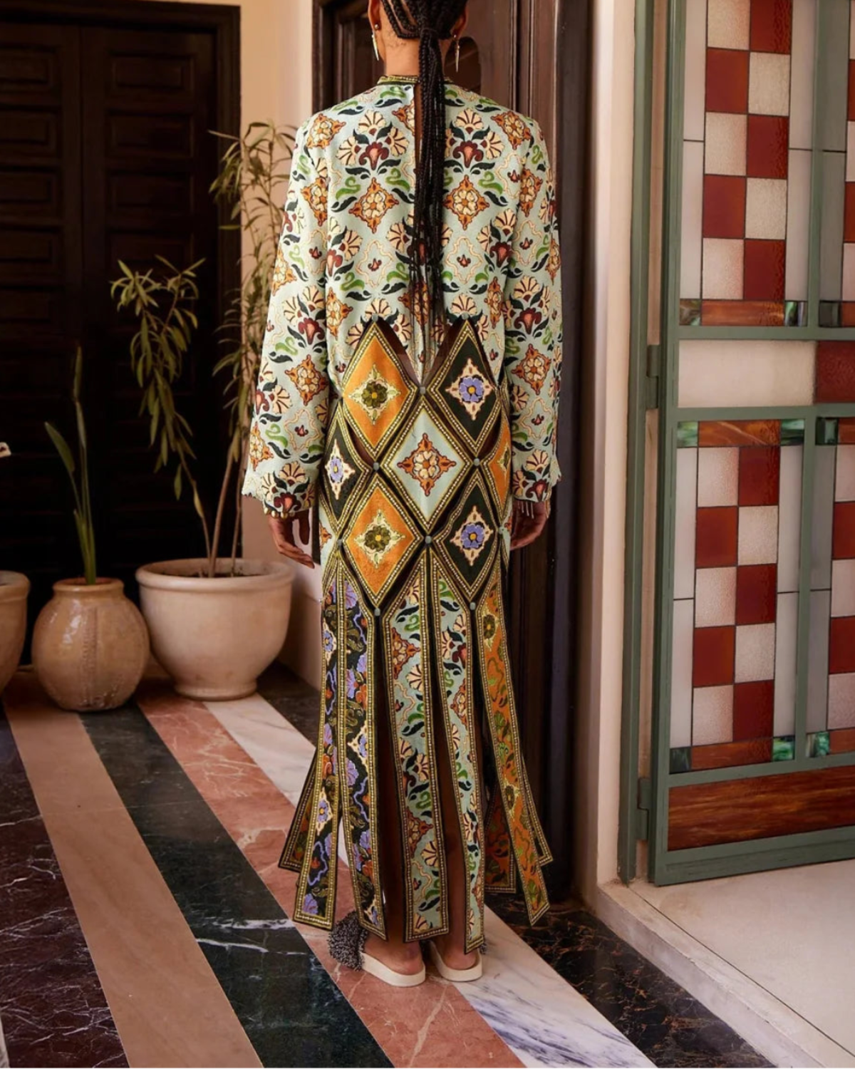 ALEMAIS Cece Spliced Midi Dress - Green - Image 4 of 5