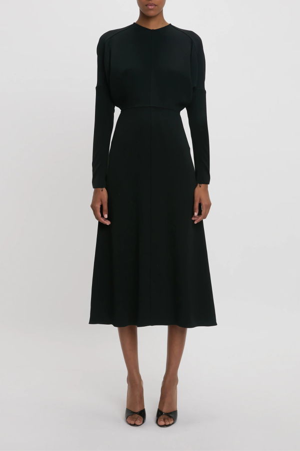 Victoria Beckham Long Sleeve Dolman Midi Dress - Black