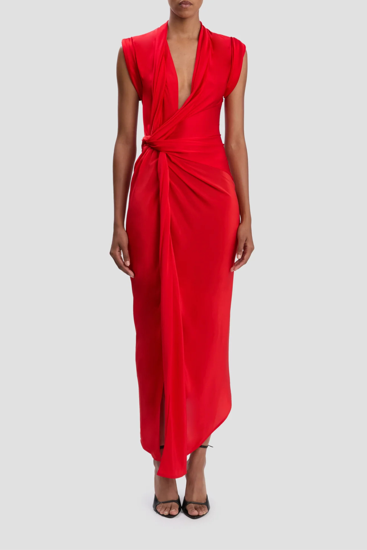 Victoria Beckham Twist Detail CDC Dress - Red - Image 2 of 4