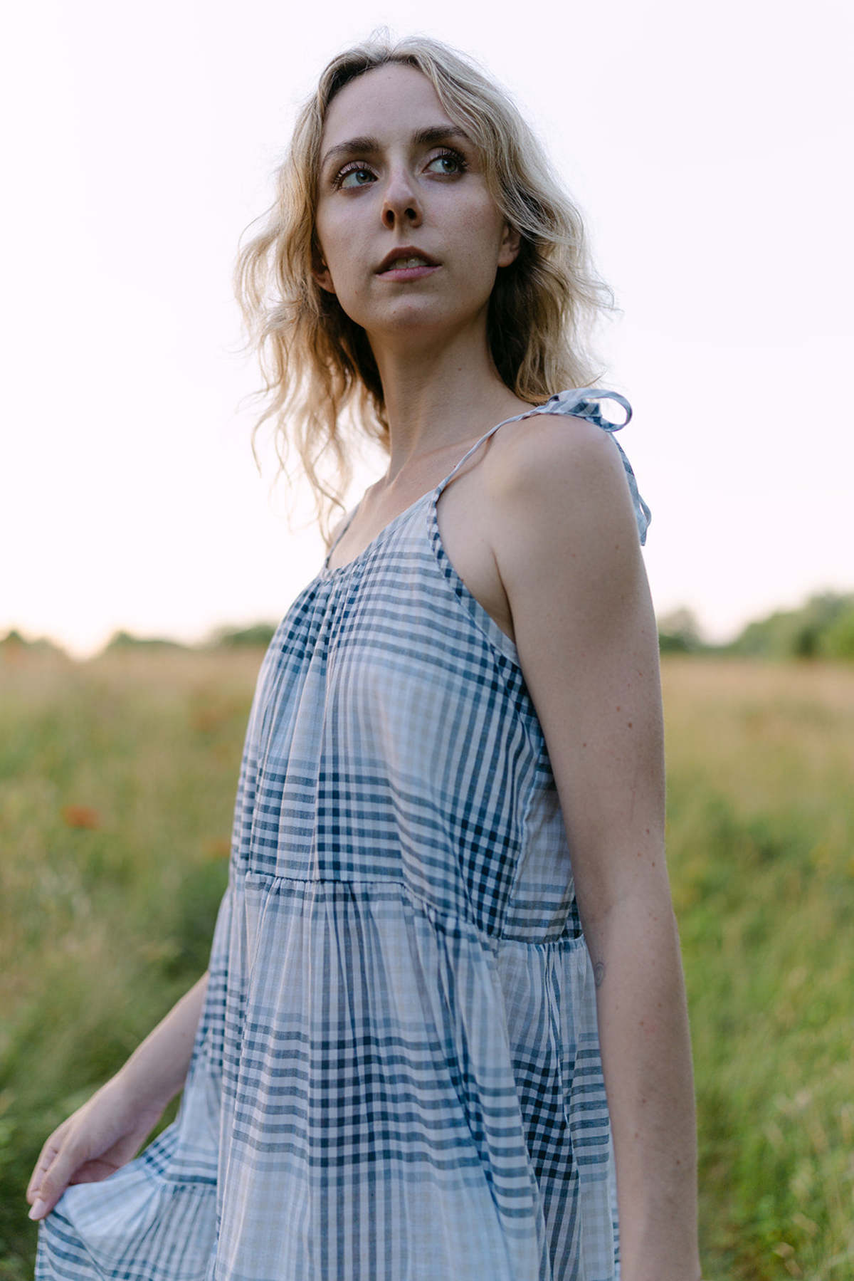 Conrado Clio Tie-Strap Tiered Checkered Maxi Dress - Blue - Image 2 of 5