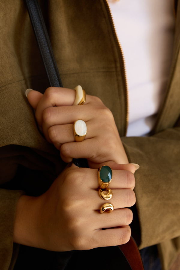 ADORN Golden Signet Agate Ring - Green