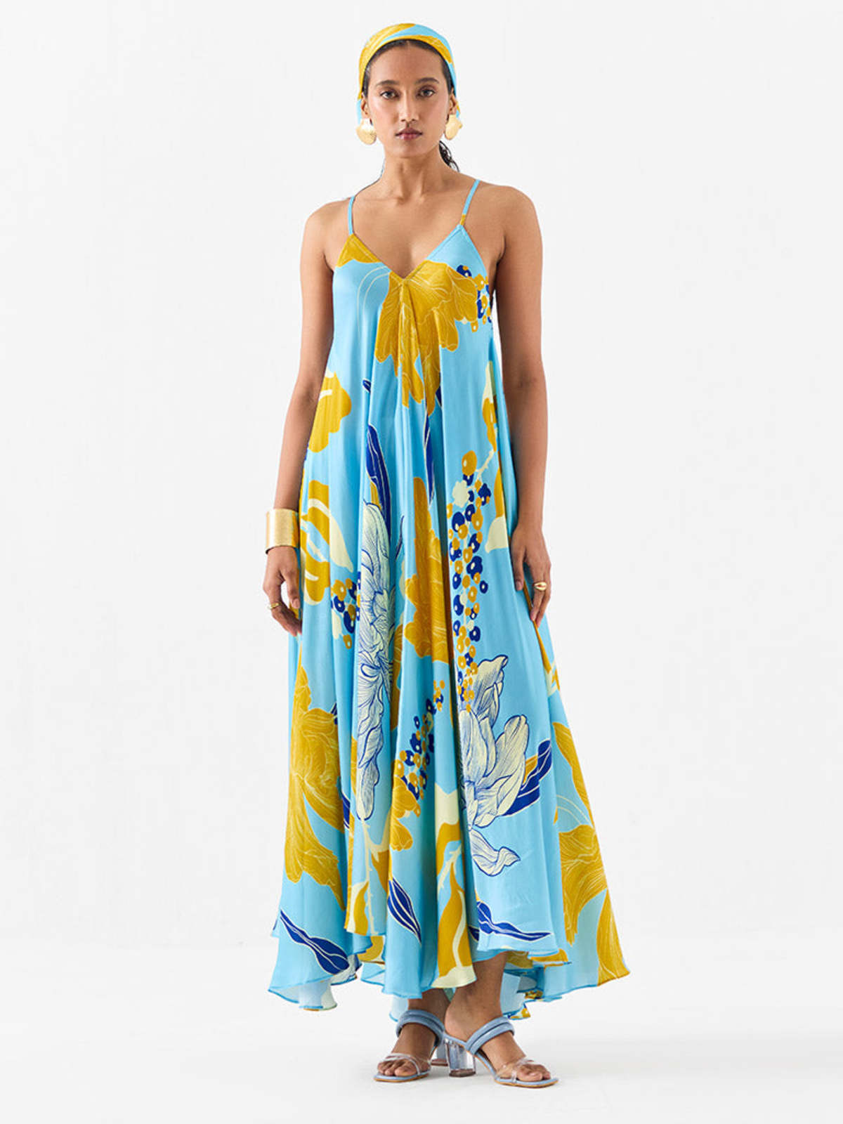 IKKIVI White Rose Strappy Dress - Blue - Image 2 of 6