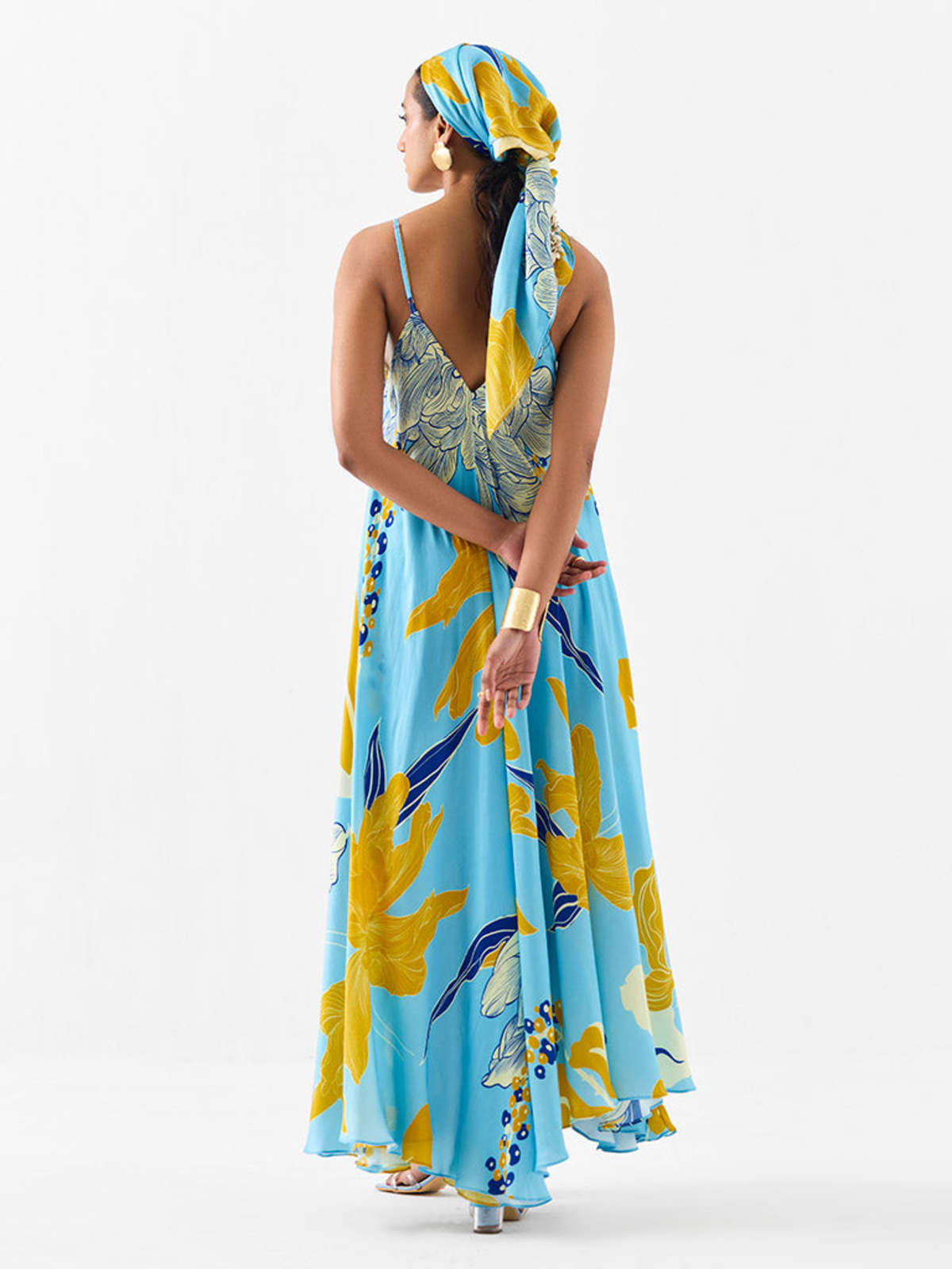 IKKIVI White Rose Strappy Dress - Blue - Image 4 of 6