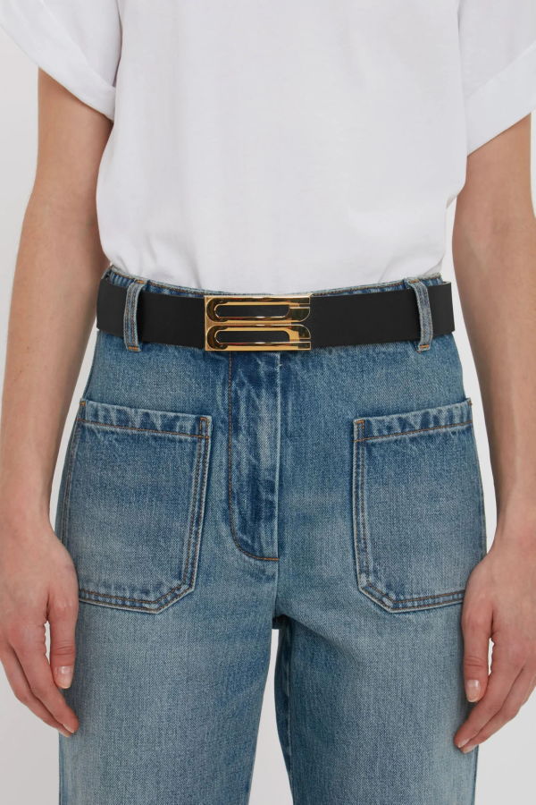 Victoria Beckham Jumbo Frame Shiny Calf Belt - Black
