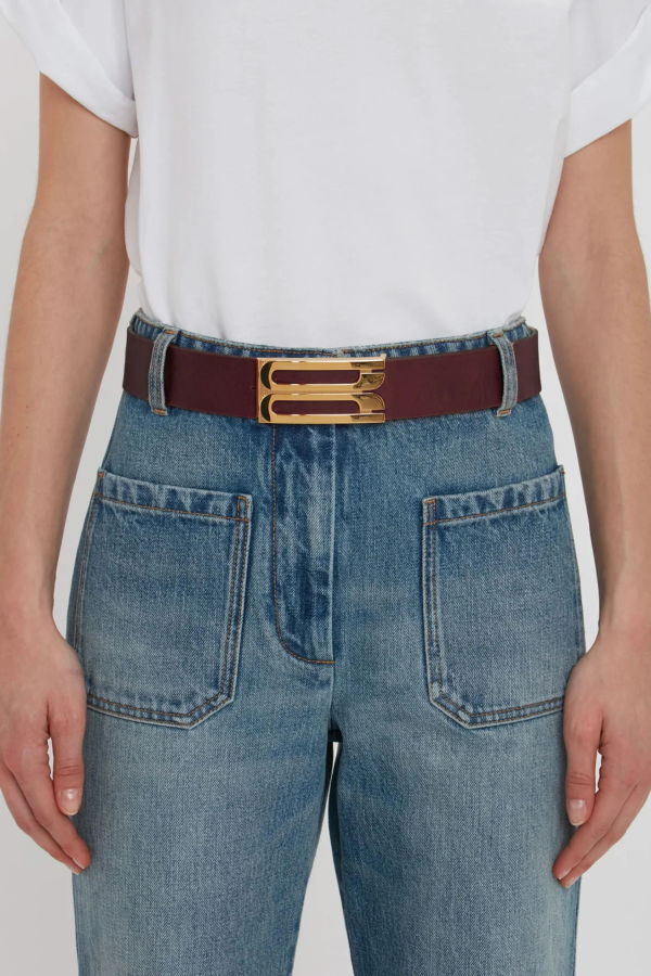 Victoria Beckham Jumbo Frame Shiny Calf Belt - Burgundy