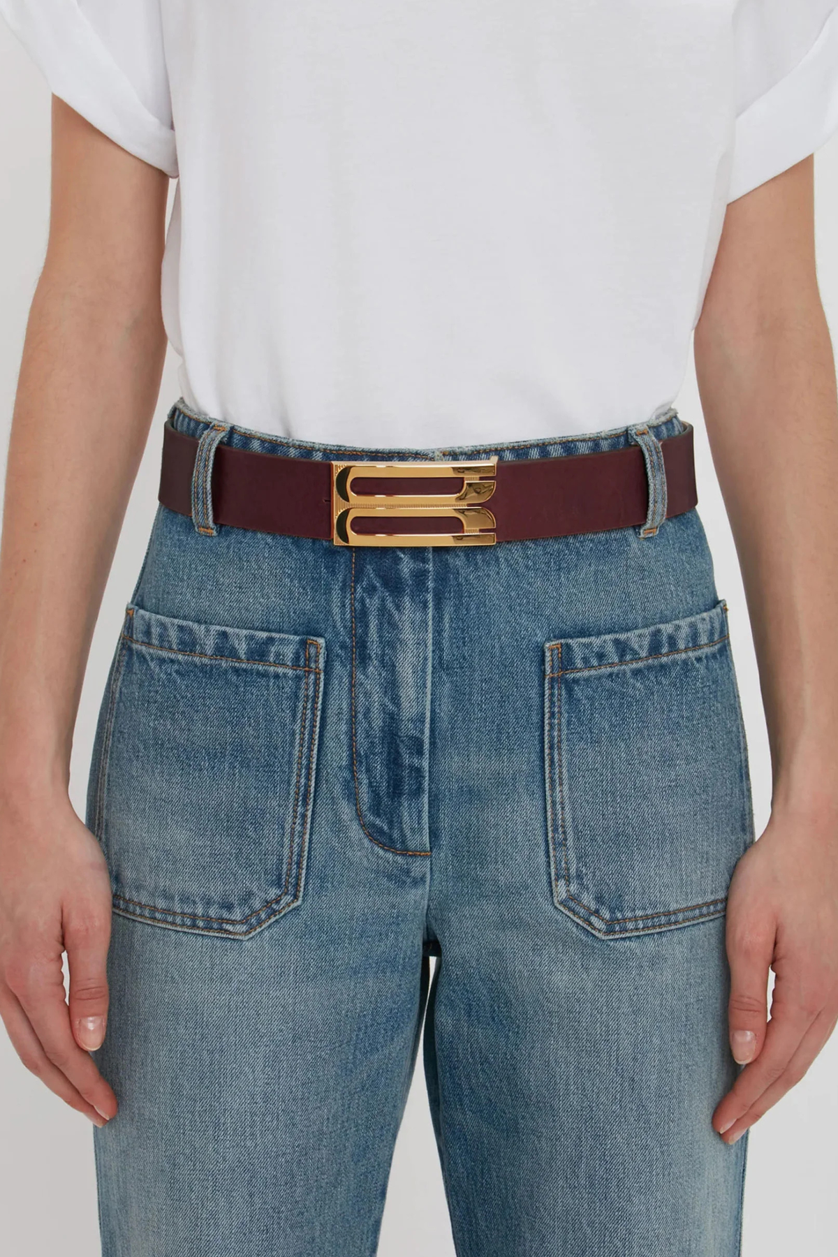 Victoria Beckham Jumbo Frame Shiny Calf Belt - Burgundy - Image 2 of 2