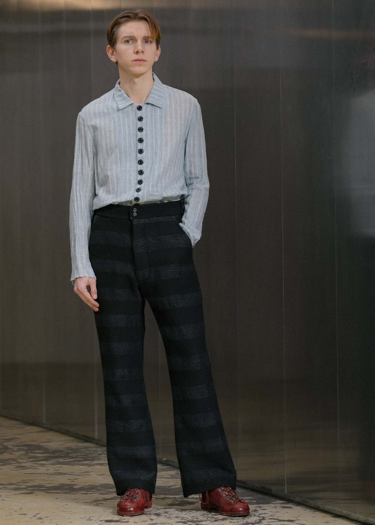 John Alexander Skelton Striped Weaver Trousers - Black & Blue - Image 1 of 5