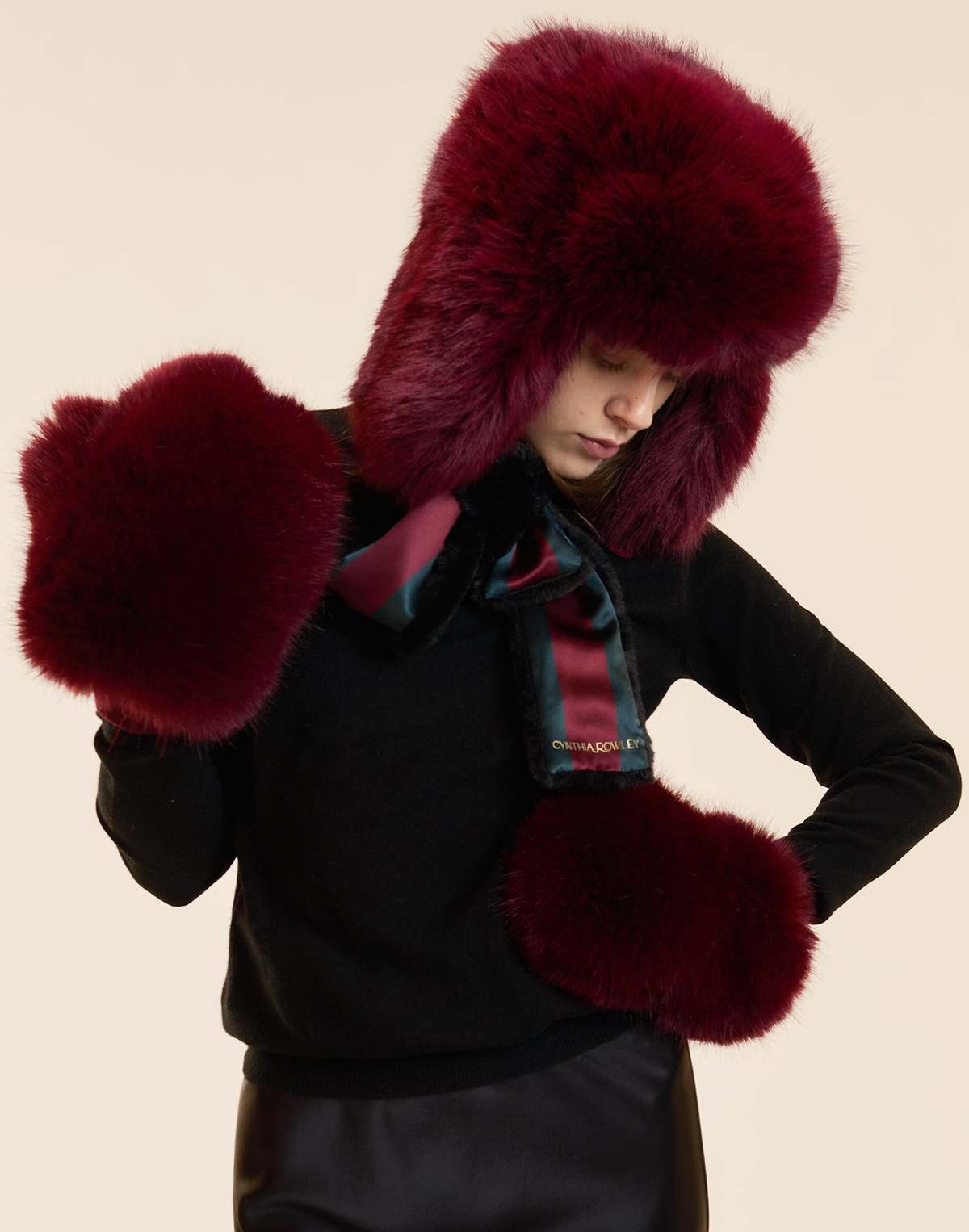 Cynthia Rowley Snow Bunny Trapper Hat - Burgundy - Image 1 of 2