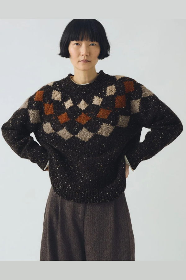 TOAST Donegal Diamond Yoke Sweater - Graphite Multi