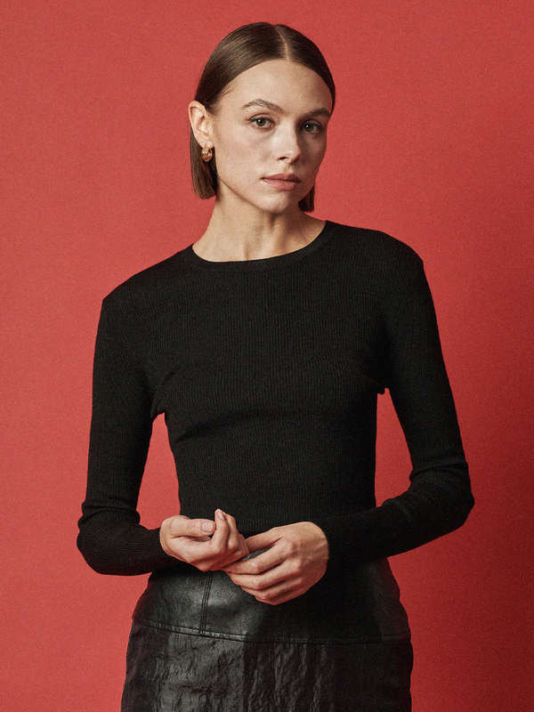 MAISON DE INES Rib Wool Blend Basic Knit - Black