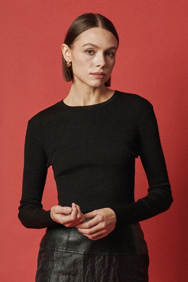 MAISON DE INES Rib Wool Blend Basic Knit - Black