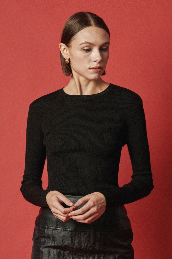 MAISON DE INES Rib Wool Blend Basic Knit - Black