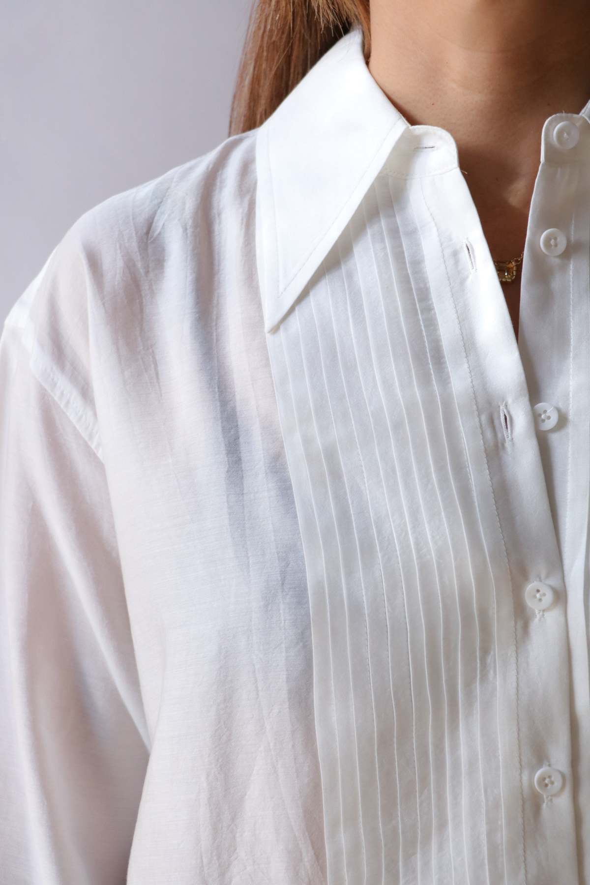 Tibi Silk Voile Easy Pintucked Shirt - Ivory - Image 2 of 4