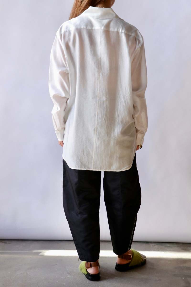 Tibi Silk Voile Easy Pintucked Shirt - Ivory