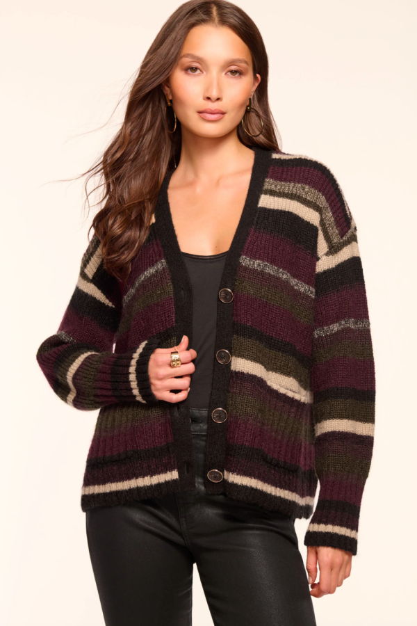 Ramy Brook Caroline Striped Cardigan - Deep Olive Stripe