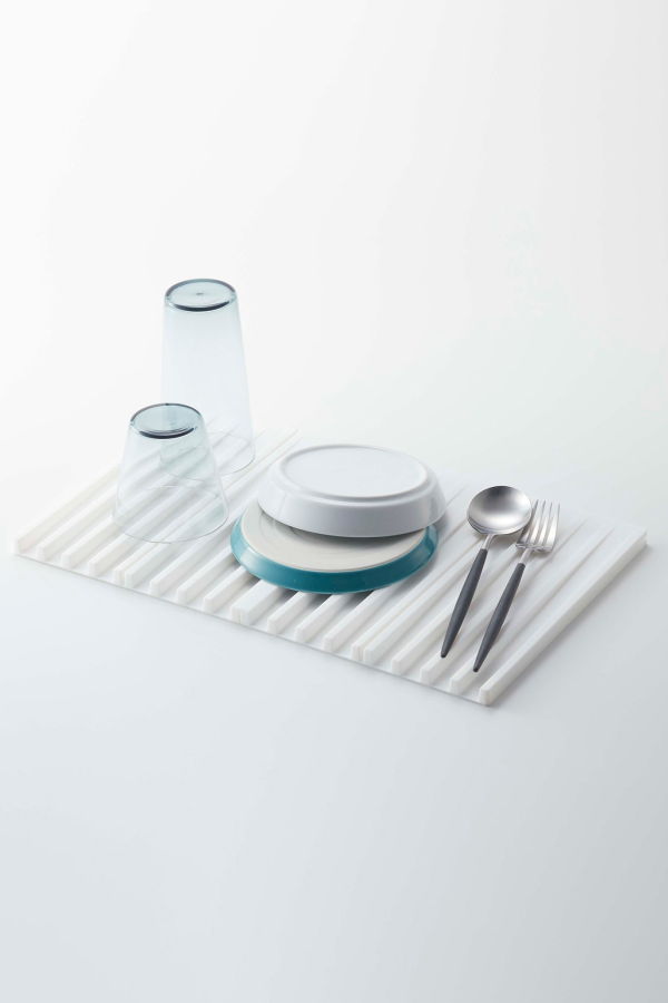 Yamazaki Home Folding Dish Drainer Mat & Trivet - White