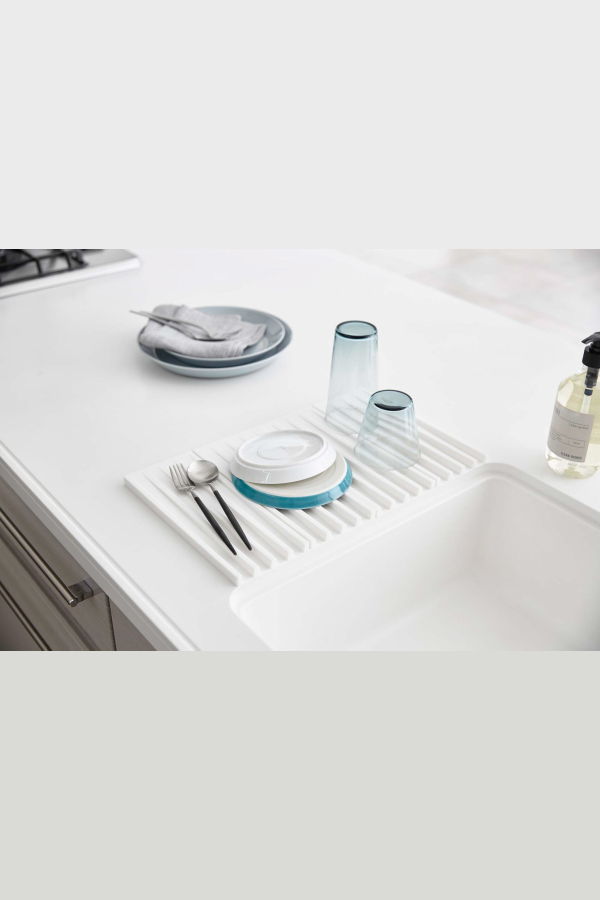 Yamazaki Home Folding Dish Drainer Mat & Trivet - White