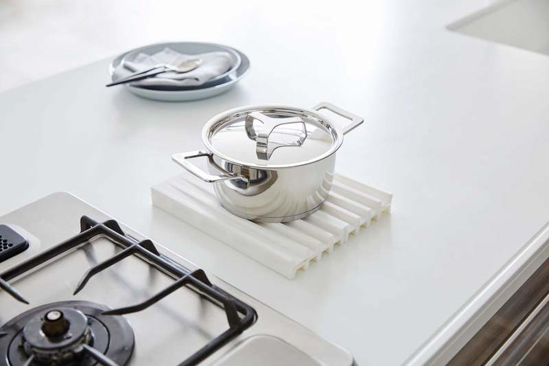Yamazaki Home Folding Dish Drainer Mat & Trivet - White