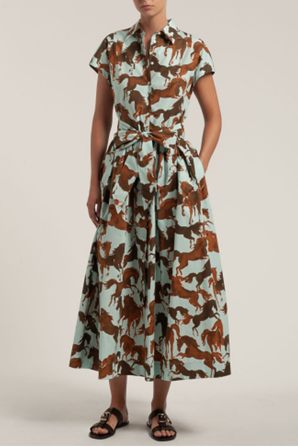 Sara Roka Edrina Sky Horses Dress - Brown / Sky