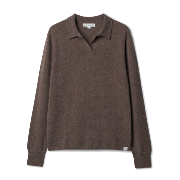Merz b. Schwanen Merino Wool-Cashmere-Silk Long Sleeve Polo Shirt