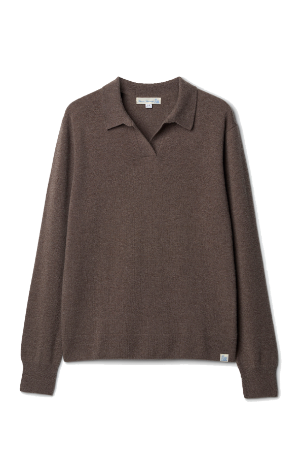 Merz b. Schwanen Merino Wool-Cashmere-Silk Long Sleeve Polo Shirt