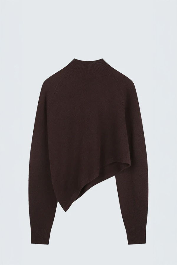 TIME Asymmetrical Knit Top - Brown