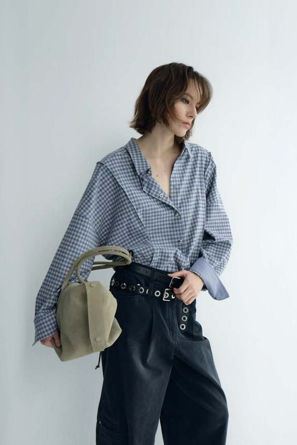 TIME Oversized Check Shirt - Blue Check