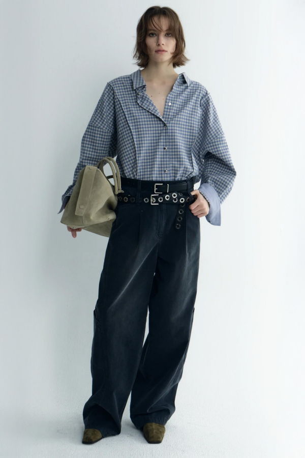 TIME Oversized Check Shirt - Blue Check