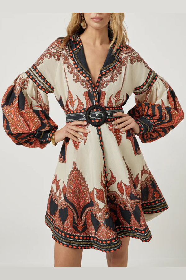 Scarlett Poppies Florista Short Dress - Burnt Orange