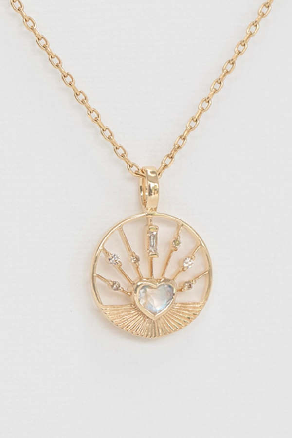 Celine Daoust Moonstone Heart Medal and Chain Necklace