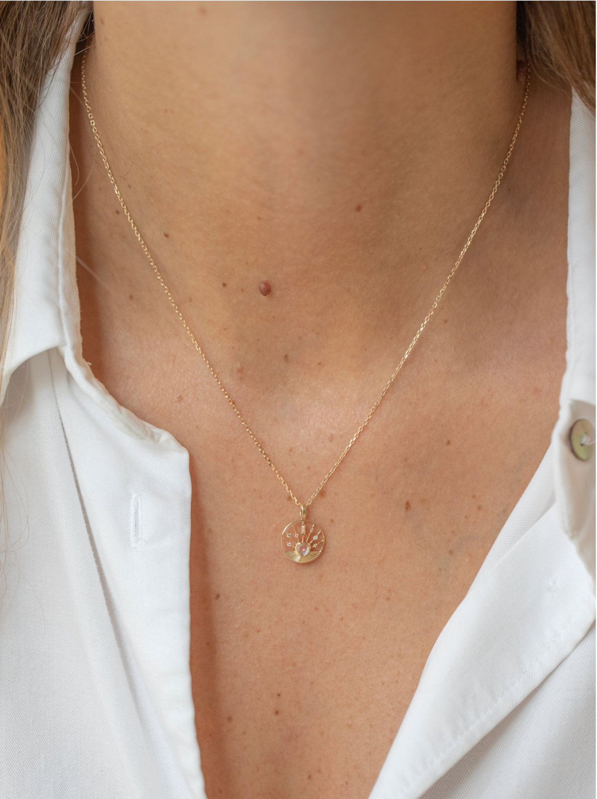 Celine Daoust Moonstone Heart Medal and Chain Necklace - Image 2 of 4