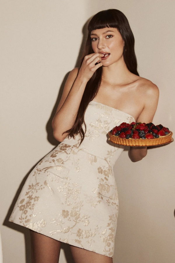 Amanda Uprichard Bethany Strapless Romper - White/Gold