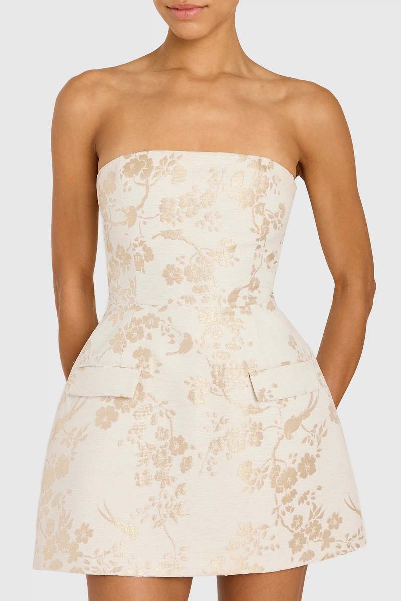 Amanda Uprichard Bethany Strapless Romper - White/Gold