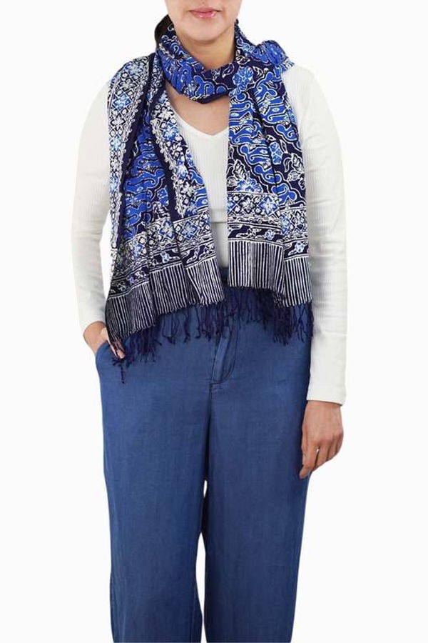 Kasih Coop Midnight Autumn Batik Scarf - Blue/Black/Navy/White