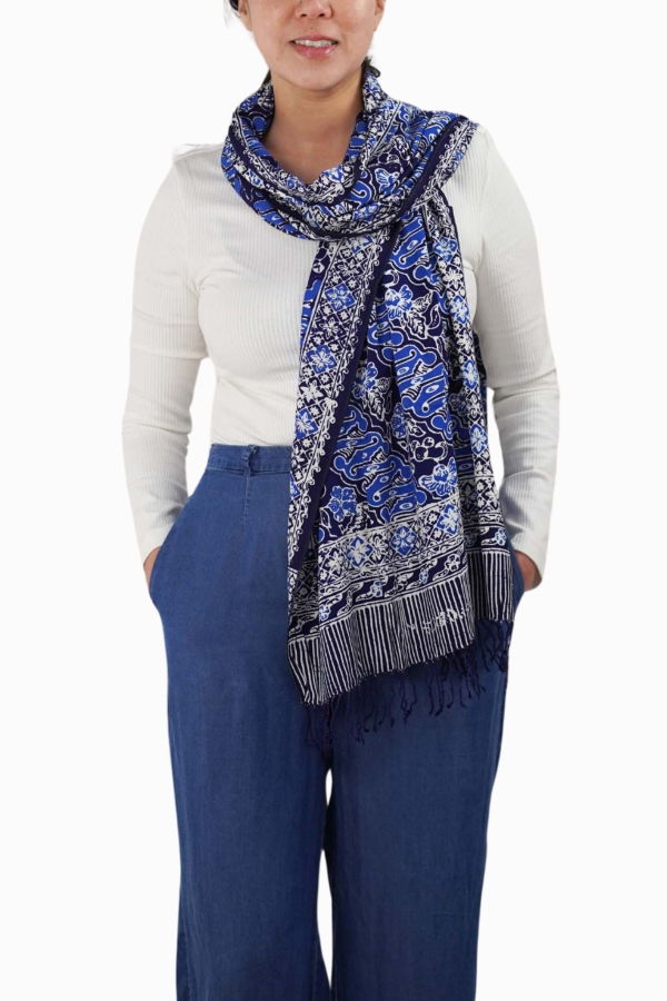 Kasih Coop Midnight Autumn Batik Scarf - Blue/Black/Navy/White